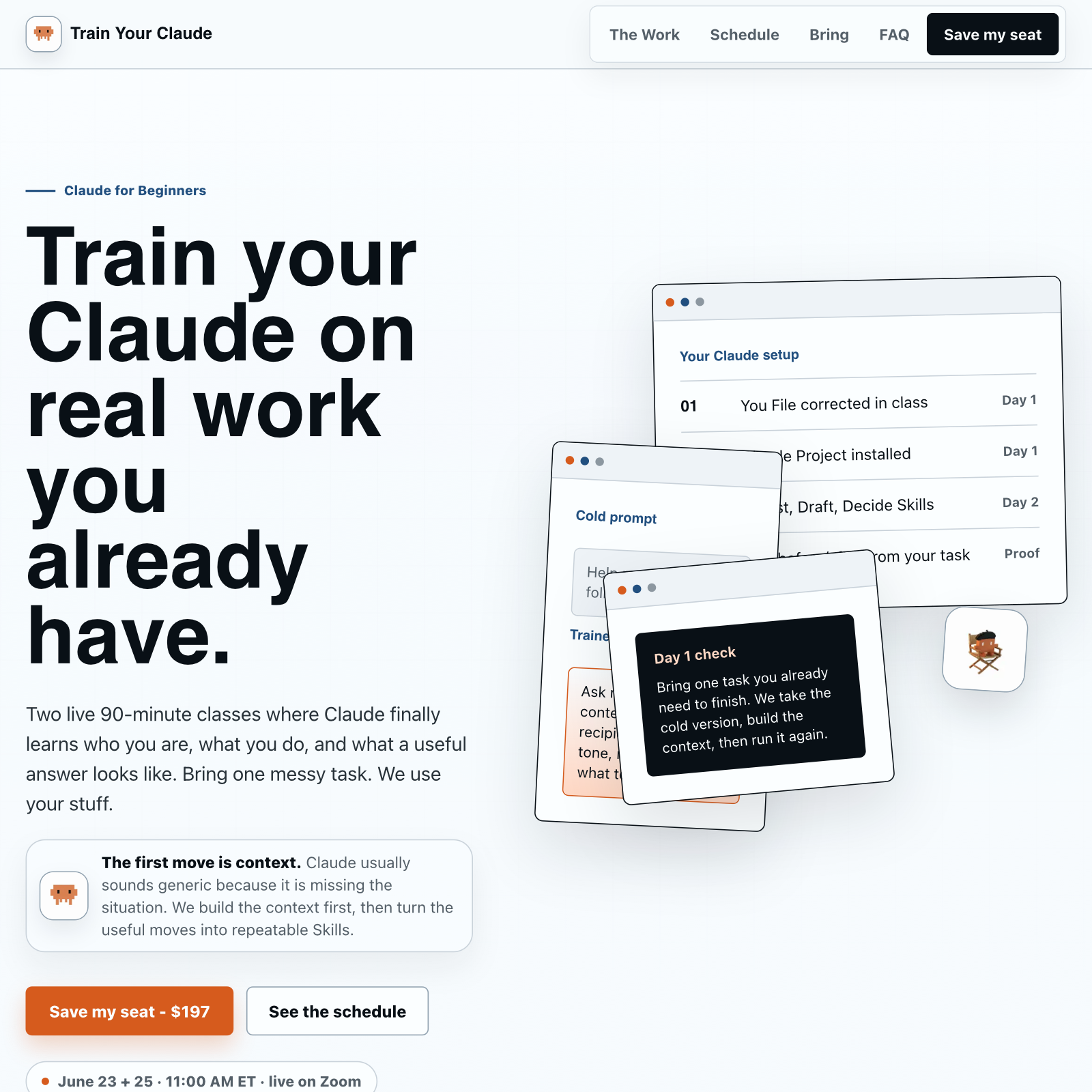 Preview screenshot of the Train Your Claude resource hub.